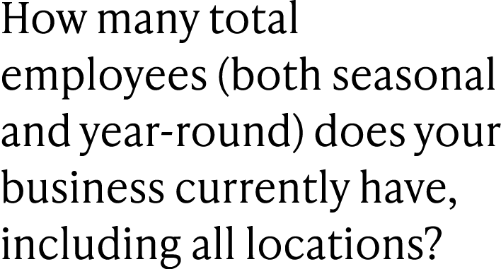 How many total employees (both seasonal and year round) does your business currently have, including all locations?