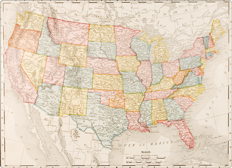 Color map of the US from 1900.