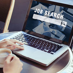 job search concept, find your career, woman looking at online website