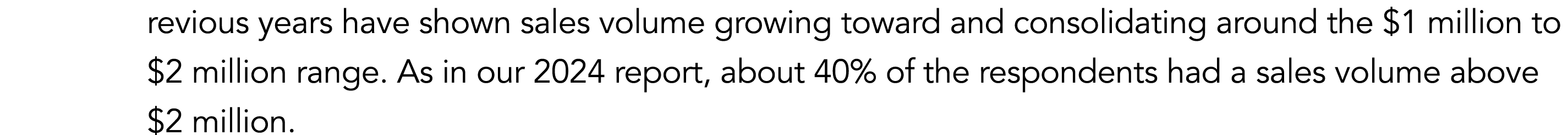 revious years have shown sales volume growing toward and consolidating around the $1 million to $2 million range. As ...