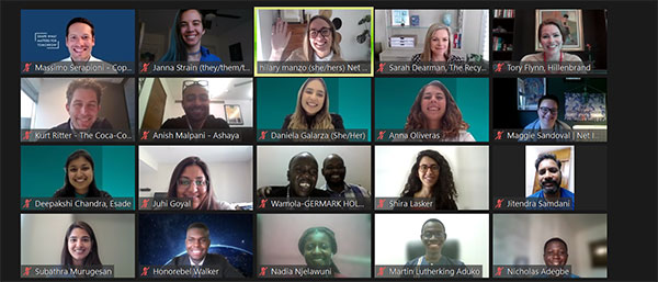 a zoom call screen capture that features the faces of young people of various races