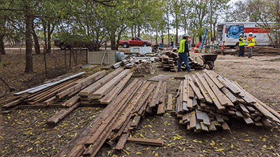 Salvaged wood donated to the Material Innovation Center