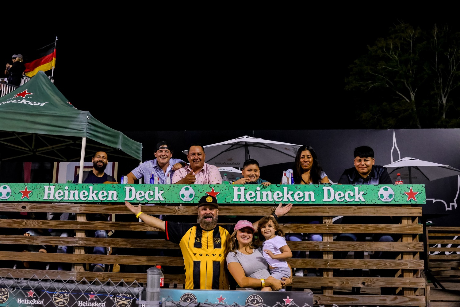 Patrick Savage poses at the Charleston Battery game with his team