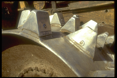 teeth on a landfill compactor