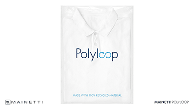 a white shirt wrapped in Polyloop recycled plastic film
