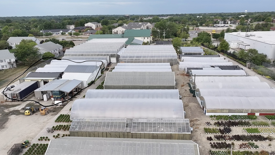 Aerial shot of the greenhouse that was damaged.