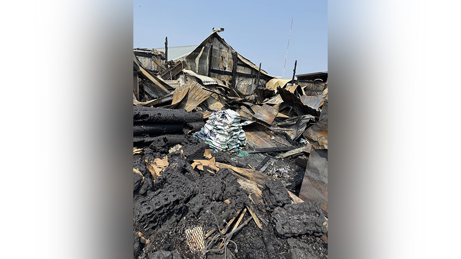 Piles of rubble from fire