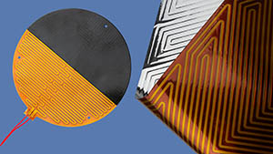 a pair of gold foil covered flexible heaters