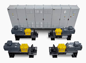 top-down view of electrical cabinet and four motor drives