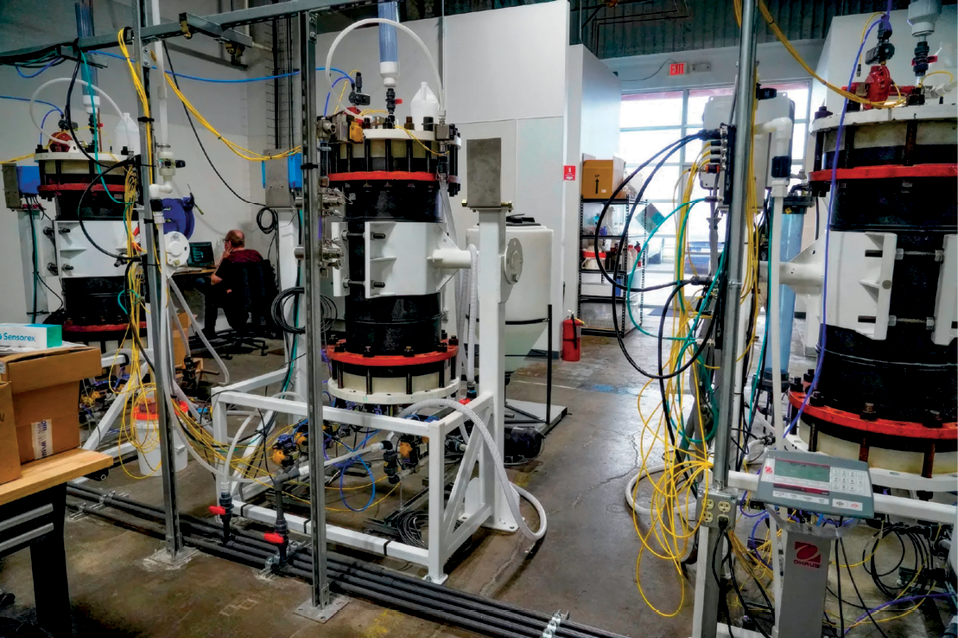 Equipment inside a recycling facility.