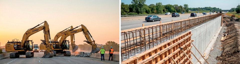 left: heavy equipment, right: construction zone