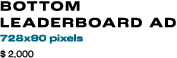BOTTOM Leaderboard Ad 728x90 pixels $ 2,000