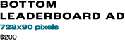 BOTTOM Leaderboard Ad 728x90 pixels $200
