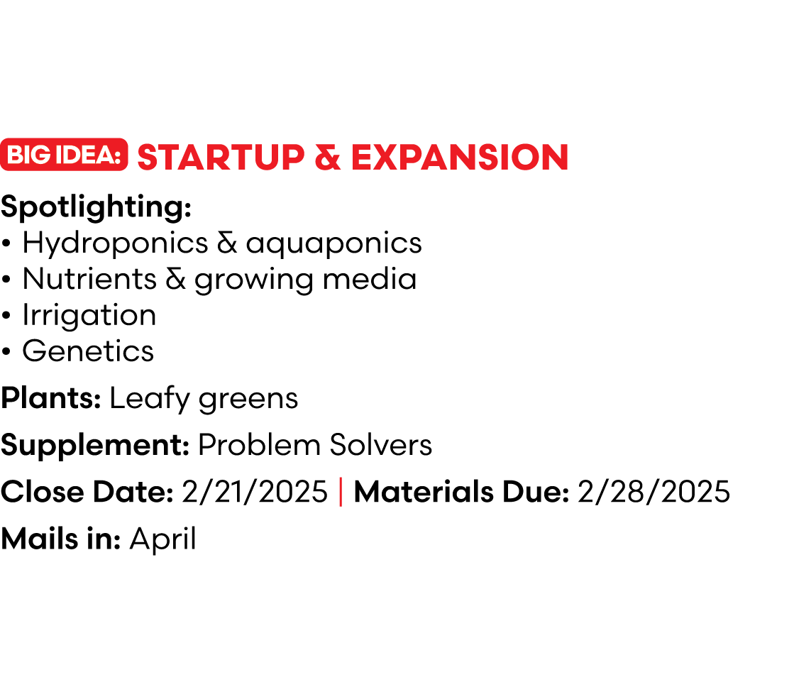 ￼ Startup & Expansion Spotlighting: • Hydroponics & aquaponics • Nutrients & growing media • Irrigation • Genetics Pl...