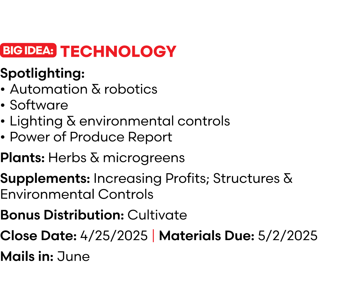 ￼ Technology Spotlighting: • Automation & robotics • Software • Lighting & environmental controls • Power of Produce ...