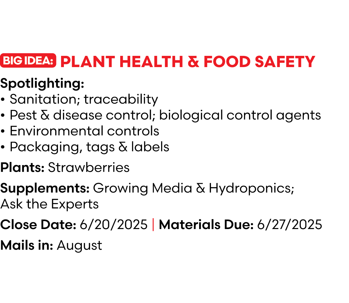 ￼ Plant Health & Food Safety Spotlighting: ­• Sanitation; traceability • Pest & disease control; biological control a...