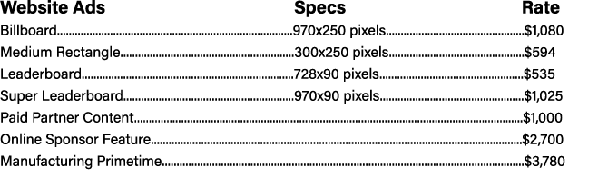 Website Ads                     Specs                    Rate Billboard................................................