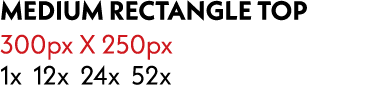 medium rectangle Top 300px X 250px 1x 12x 24x 52x