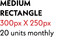 medium rectangle 300px X 250px 20 units monthly