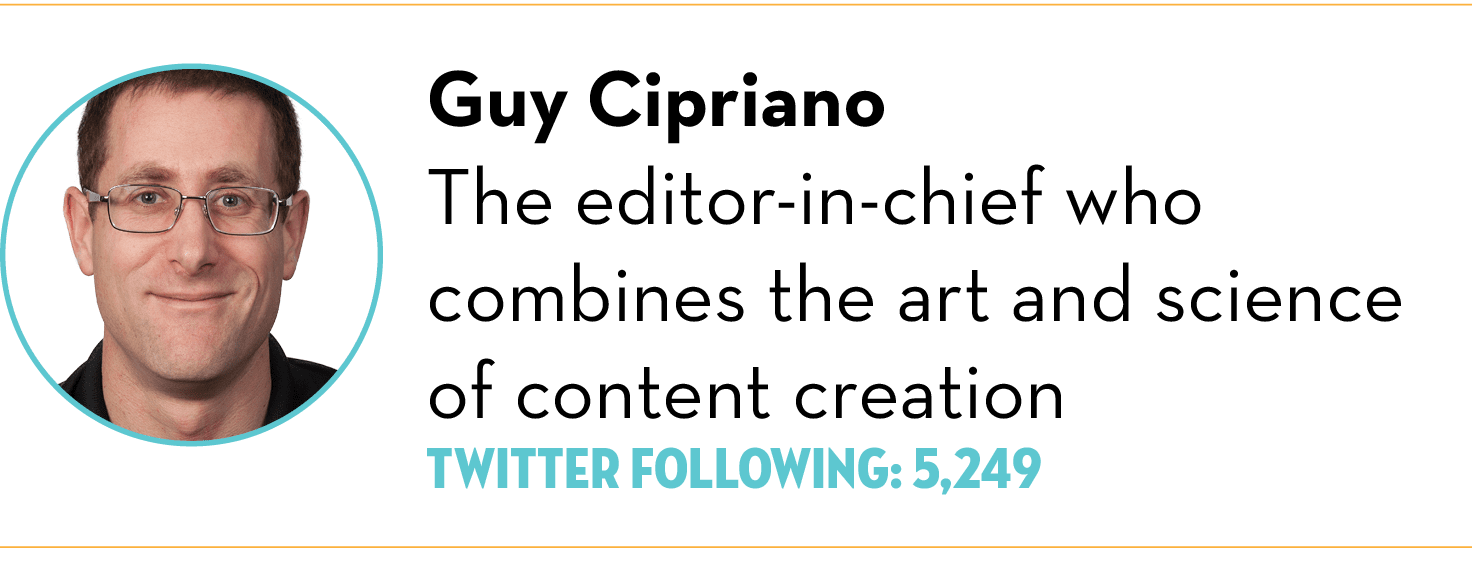  ,Guy Cipriano The editor-in-chief who combines the art and science of content creation Twitter Following: 5,249