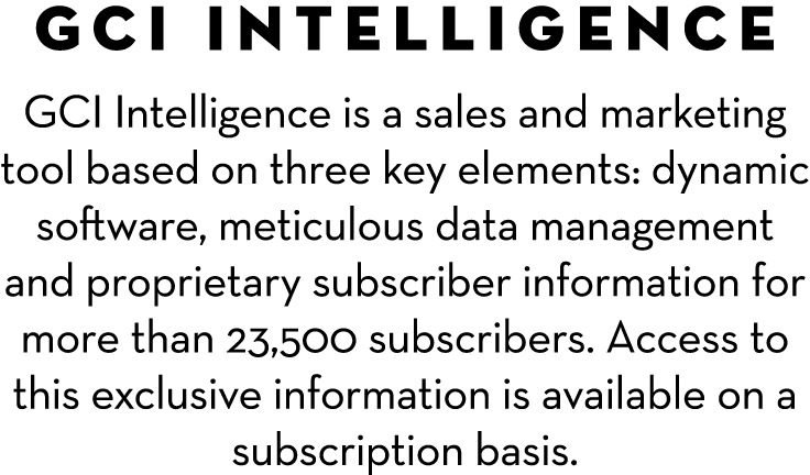 GCI Intelligence GCI Intelligence is a sales and marketing tool based on three key elements: dynamic software, meticu...